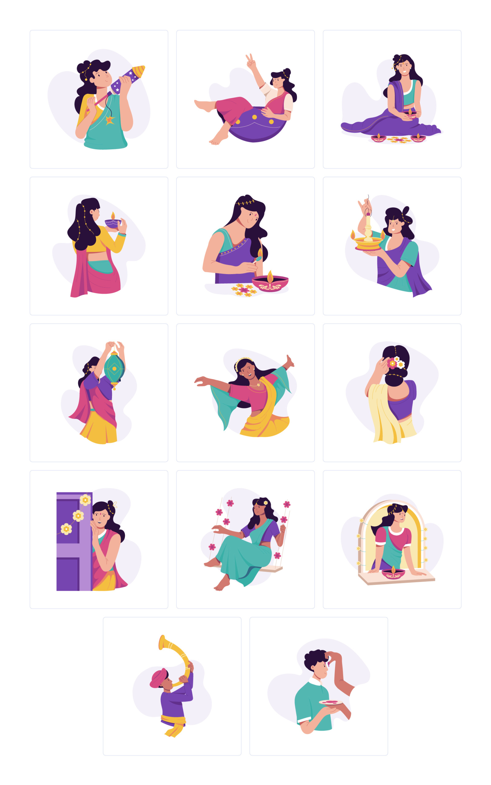 Diwali Illustration Art Set Diwali Illustration Art Set