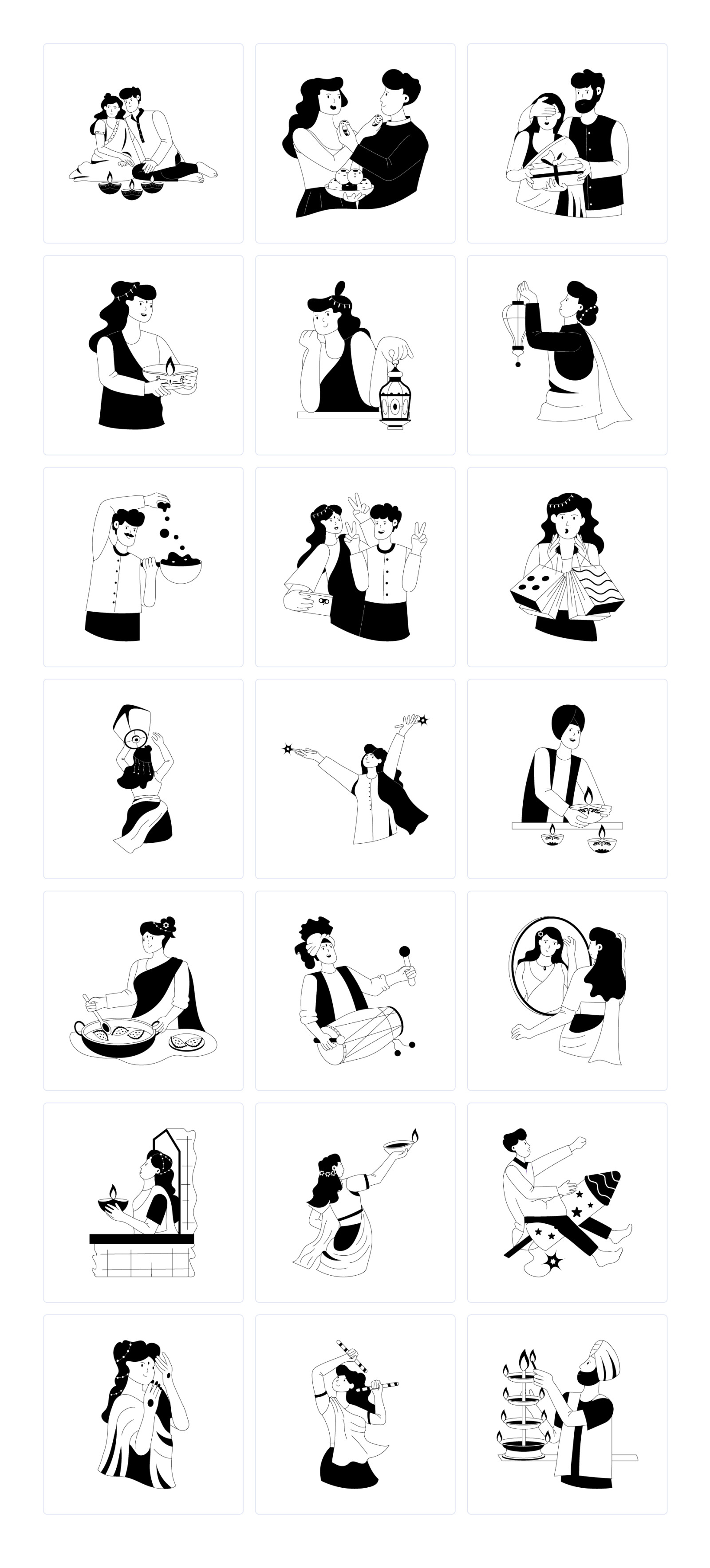 Diwali Illustration Art Set Diwali Illustration Art Set