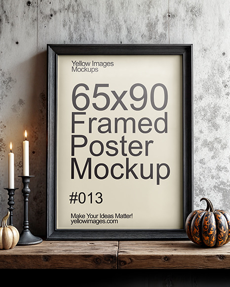 Picture in a Wooden Frame with Pumpkins and Candles Mockup - Poster Wall mockup