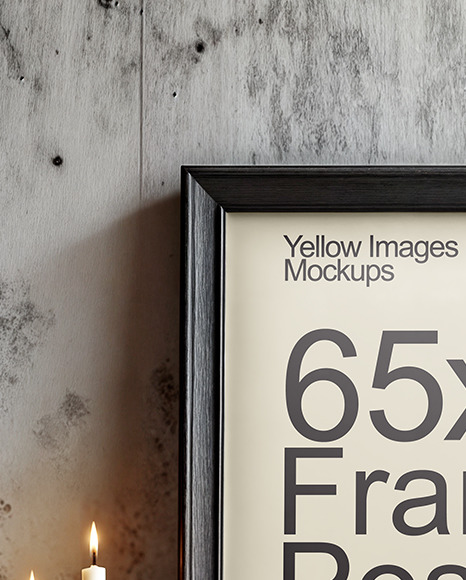 Picture in a Wooden Frame with Pumpkins and Candles Mockup