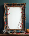 Picture in a Halloween Themed Antique Frame with Pumpkins and Branches Mockup