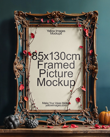 Picture in a Halloween Themed Antique Frame with Pumpkins and Branches Mockup - Free+Mockup+Generator+Massive+Frame+Edition+-+CreativeBooster