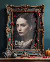 Picture in a Halloween Themed Antique Frame with Pumpkins and Branches Mockup