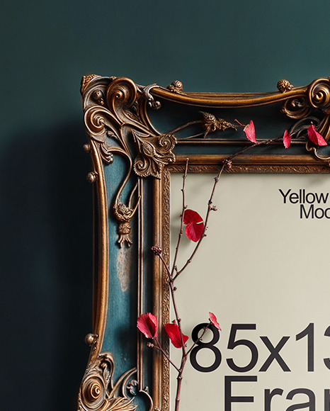 Picture in a Halloween Themed Antique Frame with Pumpkins and Branches Mockup