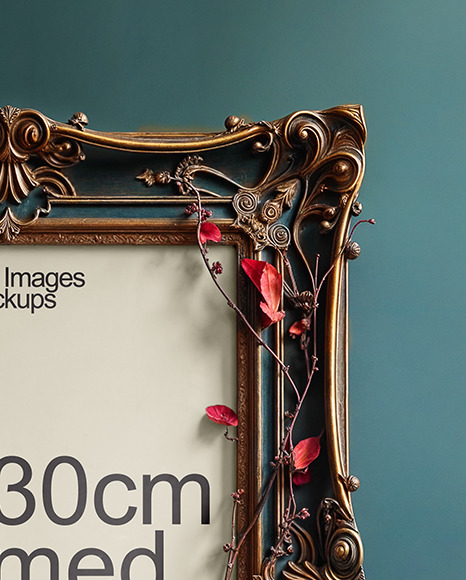 Picture in a Halloween Themed Antique Frame with Pumpkins and Branches Mockup
