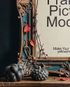 Picture in a Halloween Themed Antique Frame with Pumpkins and Branches Mockup