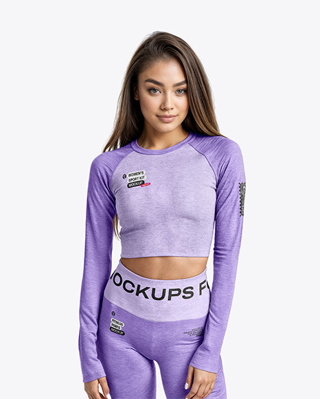 Woman Wearing a Long Sleeve Crop Top and Leggings Mockup - Yoga mockup