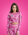Woman Wearing a Long Sleeve Crop Top and Leggings Mockup