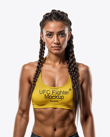 Female UFC Fighter Wearing Sports Bra and Tight Fit Short Mockup