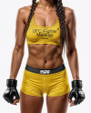 Female UFC Fighter Wearing Sports Bra and Tight Fit Short Mockup