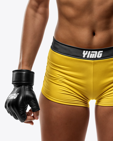 Female UFC Fighter Wearing Sports Bra and Tight Fit Short Mockup