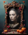 Picture in a Halloween Themed Antique Frame with Pumpkins and Roses Mockup