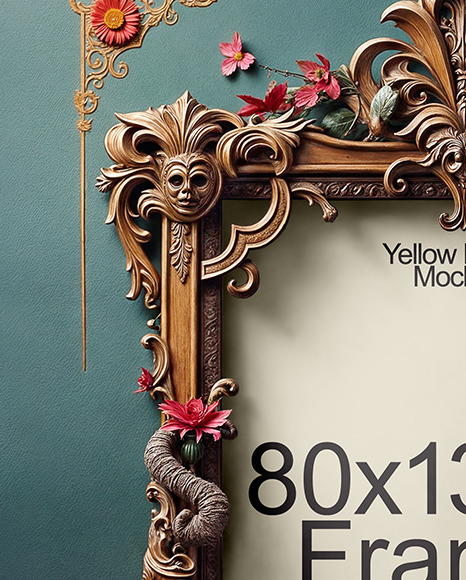 Picture in a Halloween Themed Antique Frame with Pumpkins and Roses Mockup
