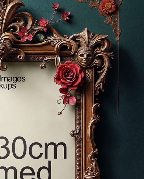 Picture in a Halloween Themed Antique Frame with Pumpkins and Roses Mockup