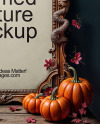 Picture in a Halloween Themed Antique Frame with Pumpkins and Roses Mockup