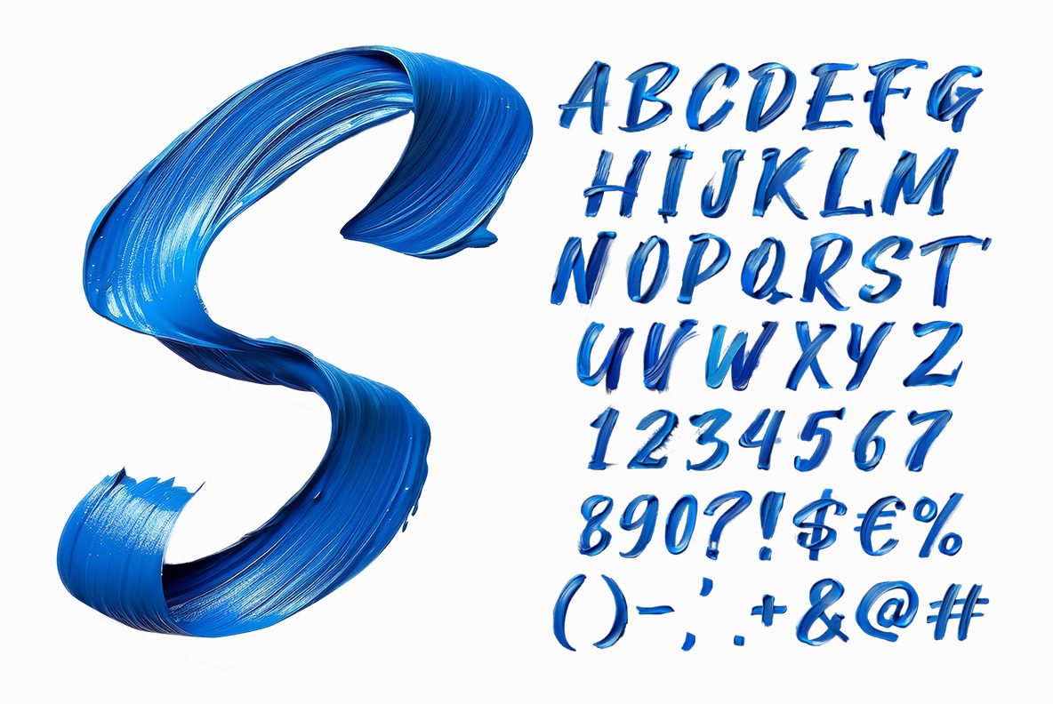 Blue Paint Stroke Font Blue Paint Stroke Font