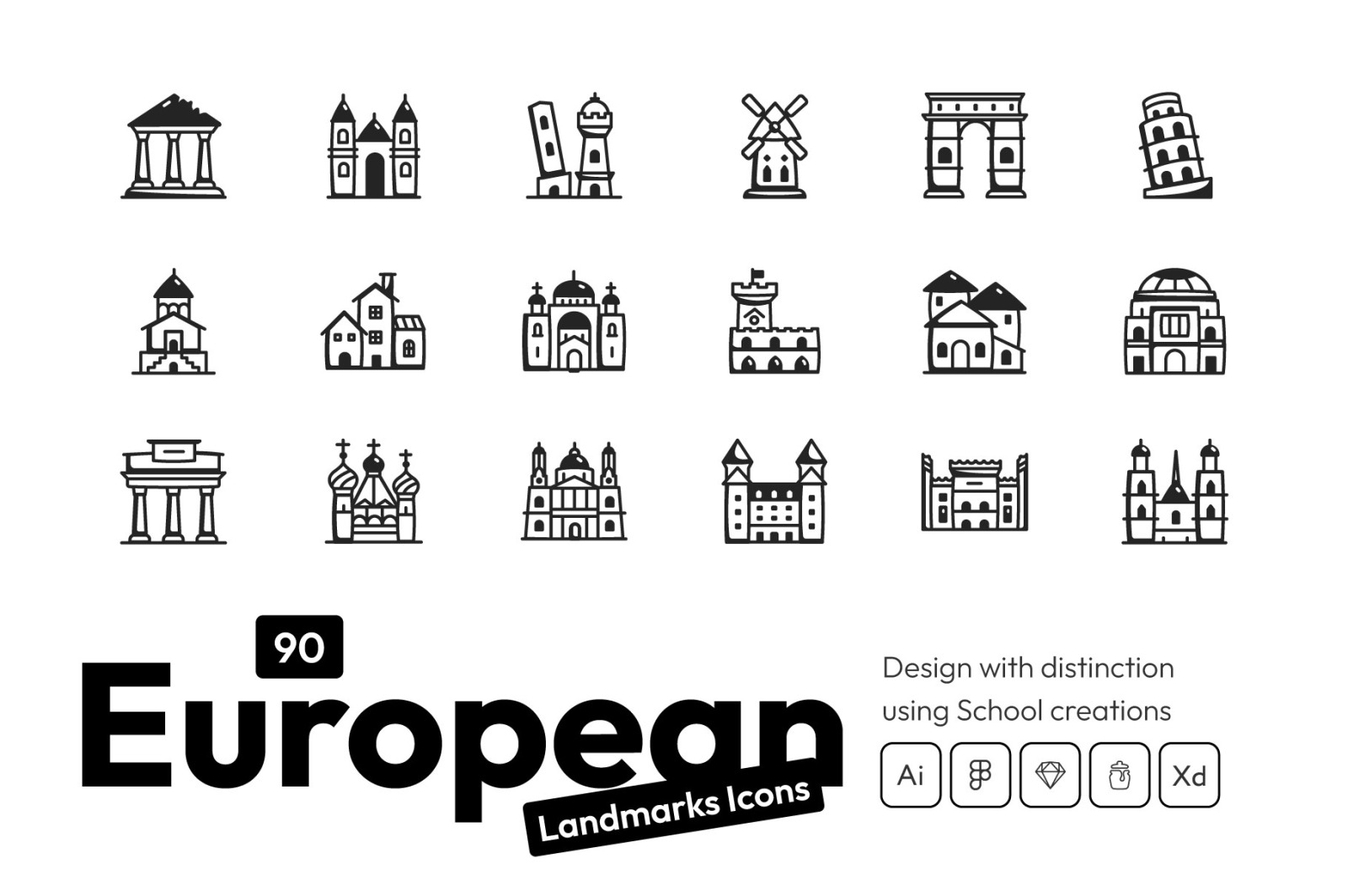 European landmark Icons European landmark Icons