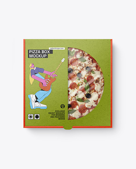 Kraft Paper Pizza Box Mockup - Thin box mockup