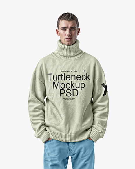 A man Wearing a Turtleneck Sweatshirt Mockup - Sweatshirt mockup