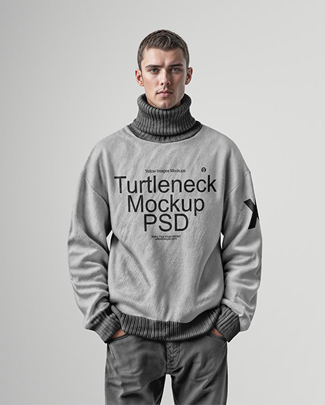 A man Wearing a Turtleneck Sweatshirt Mockup