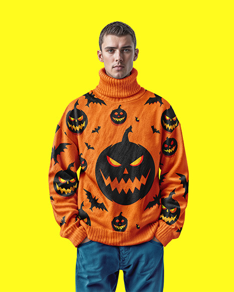 A man Wearing a Turtleneck Sweatshirt Mockup