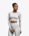 Woman Wearing a Long Sleeve Crop Top and Leggings Mockup