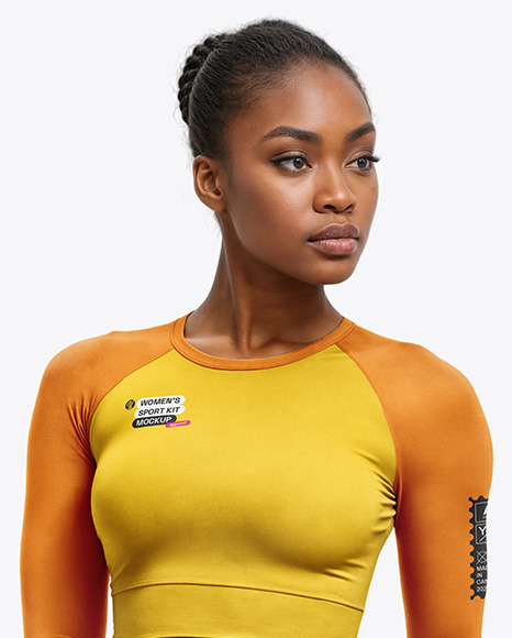 Woman Wearing a Long Sleeve Crop Top and Leggings Mockup