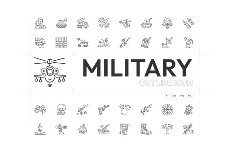 Military Icon Set - Outline icons