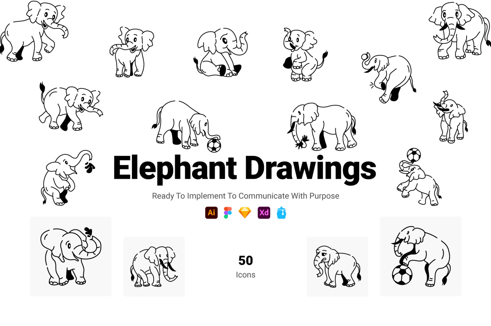 Elephant Drawing Icons Elephant Drawing Icons