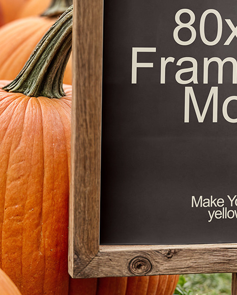 Boy Leaned Hand on Sign at Pumpkin Patch Mockup
