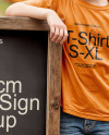 Boy Leaned Hand on Sign at Pumpkin Patch Mockup