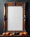 Picture in a Halloween Themed Antique Frame with Pumpkins and Branches Mockup