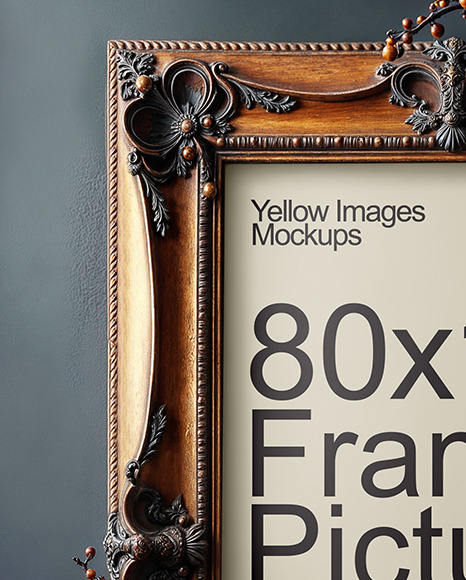 Picture in a Halloween Themed Antique Frame with Pumpkins and Branches Mockup