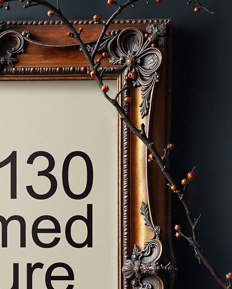 Picture in a Halloween Themed Antique Frame with Pumpkins and Branches Mockup