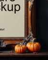Picture in a Halloween Themed Antique Frame with Pumpkins and Branches Mockup