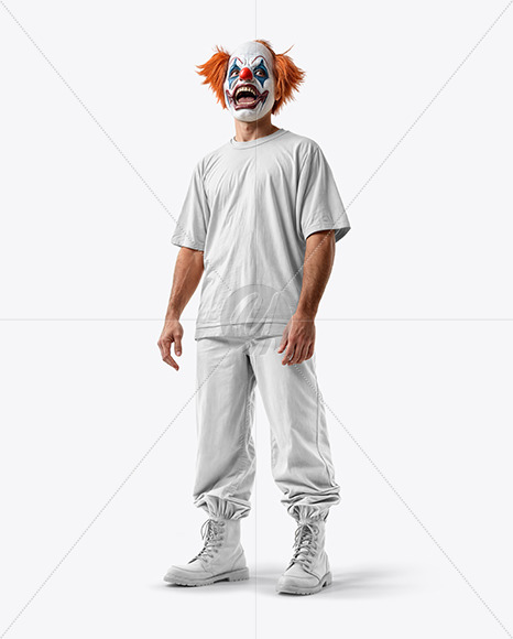 Scary Clown Wearing T-shirt and Baggy Joggers Mockup