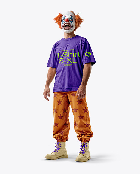 Scary Clown Wearing T-shirt and Baggy Joggers Mockup - Crop tee mockup