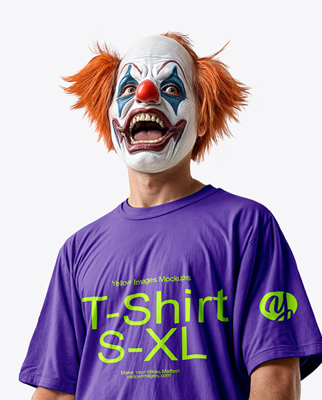 Scary Clown Wearing T-shirt and Baggy Joggers Mockup