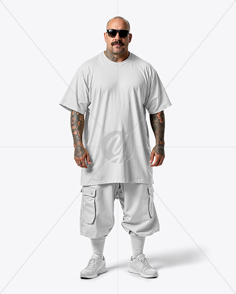 Bald Latino Man Wearing an Oversize T-Shirt and Cargo Pants Mockup