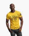Black Man Wearing a T-Shirt and Jeans Mockup