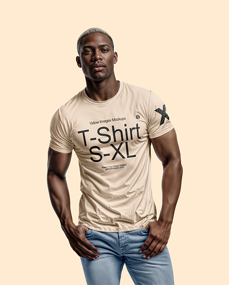 Black Man Wearing a T-Shirt and Jeans Mockup