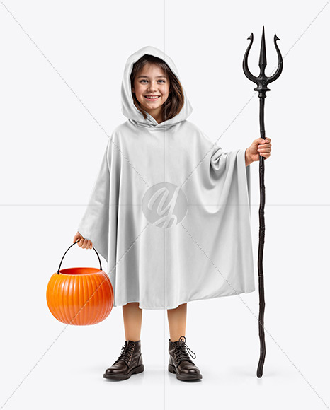Young Girl Wearing Halloween Costume Mockup