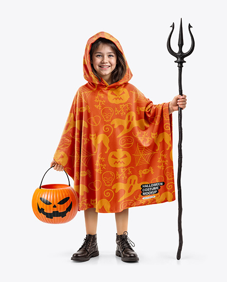 Young Girl Wearing Halloween Costume Mockup - Costume mockup