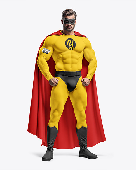 Man Wearing Superhero Costume Mockup - Costume Mockups