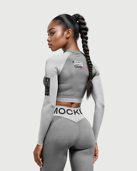 Woman Wearing a Long Sleeve Crop Top and Leggings Mockup