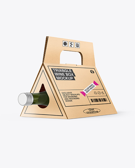 Triangular Corrugated Box with Wine Bottle Mockup - Thin box mockup