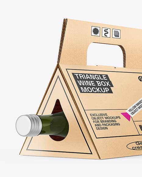 Triangular Corrugated Box with Wine Bottle Mockup