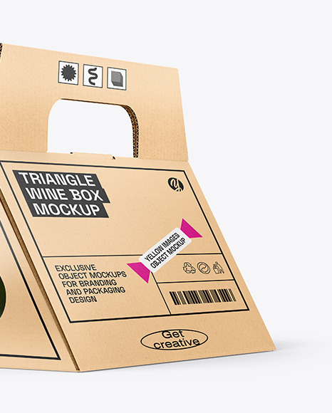 Triangular Corrugated Box with Wine Bottle Mockup