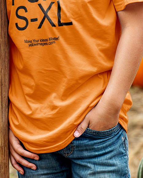 Boy Standing Next to Wooden Framed Sign at Pumpkin Patch Mockup