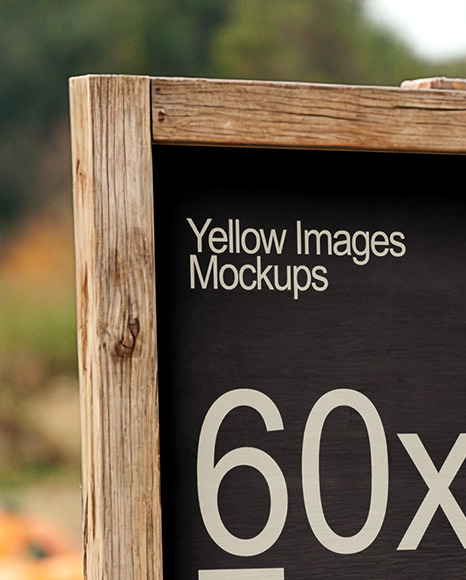 Boy Standing Next to Wooden Framed Sign at Pumpkin Patch Mockup